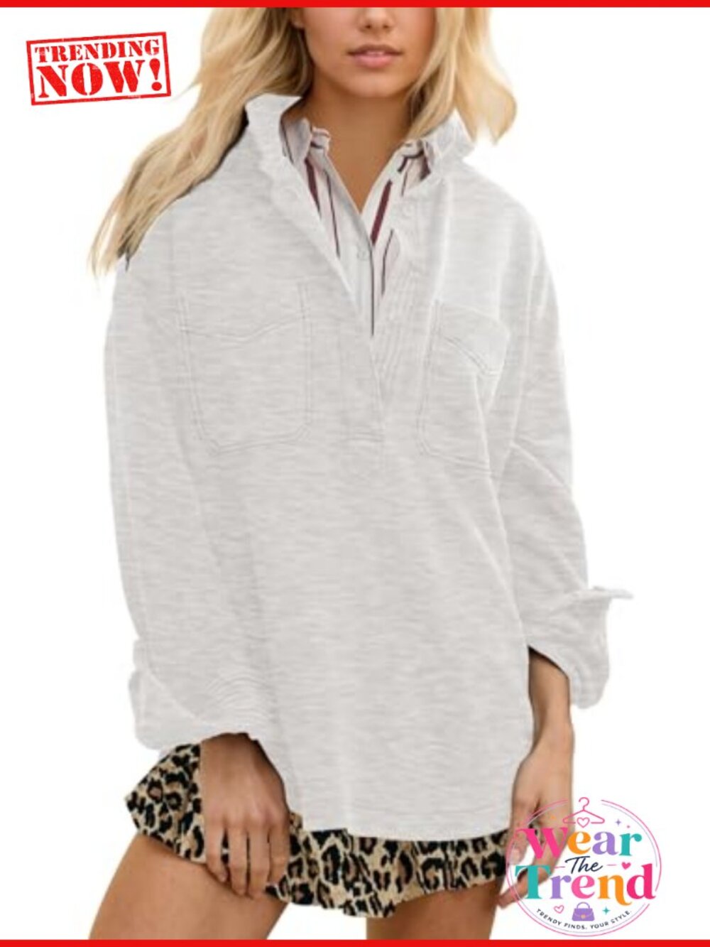Oversized Polo Neck Sweatshirt Pullover Top Fall Outfit